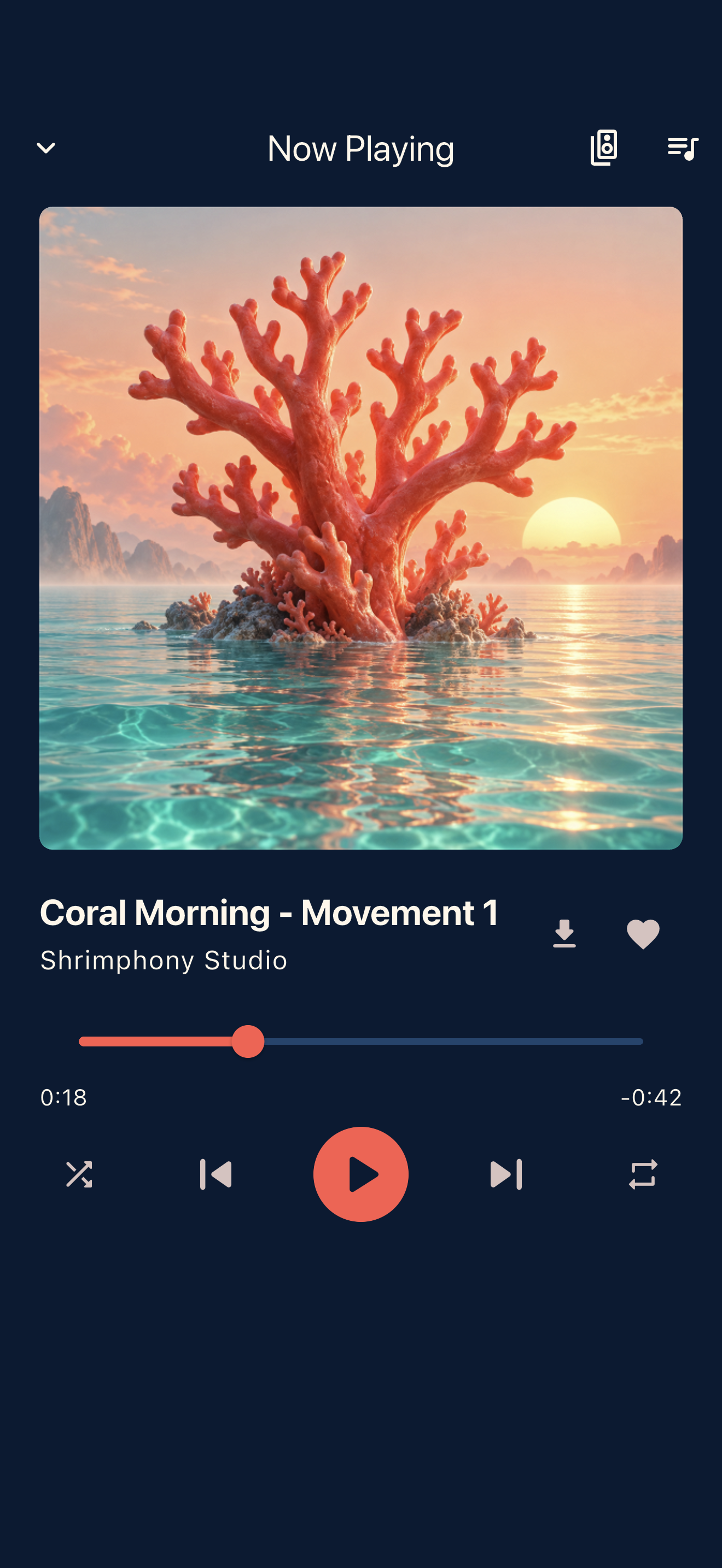 Now Playing with artwork, progress, and playback controls